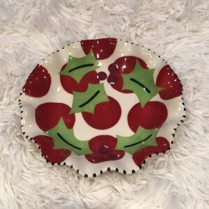 Coton Colors Express 2008 Holiday Holly Berries 8" Ruffle Edge Retired Plate